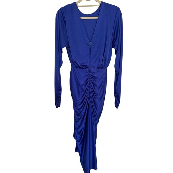 Vintage 80's Wiggle Dress 7/8 Cobalt Blue Polyester Rhinestone Detail RN62709 - Picture 2 of 5